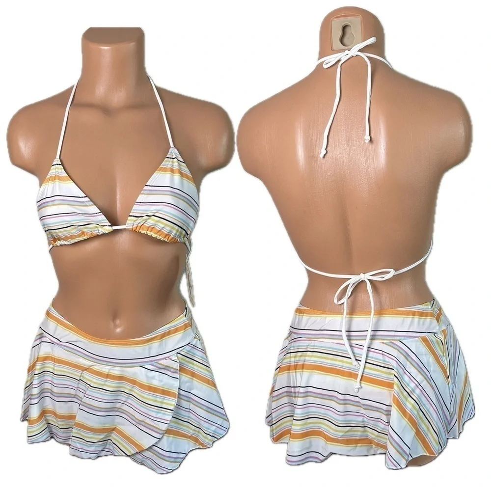 Striped 3 Piece Bikini Set NWT